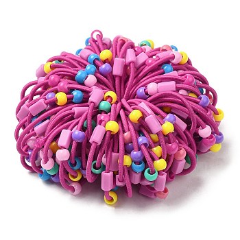 Colorful Nylon Elastic Hair Ties for Girls Kids, with Plastic Beads, Cerise, 2mm, Inner Diameter: 32mm