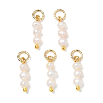 Natural Cultured Freshwater Pearl Pendants, Potato Beaded Charms with Brass and 304 Stainless Steel Findings, Floral White, Golden, 15x4.5x4mm, Hole: 3mm