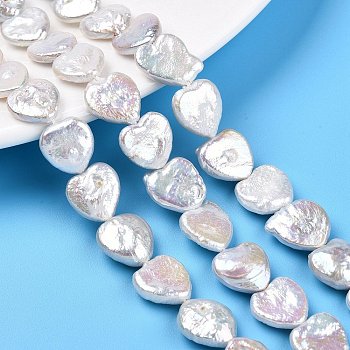 Natural Nucleated Baroque Keshi Pearl Beads Strands, Heart, Seashell Color, 12~16.5x11.5~15x3~5.5mm, Hole: 0.6mm, about 28~33pcs/strand, 14.88~15.28''(37.8~38.8cm)