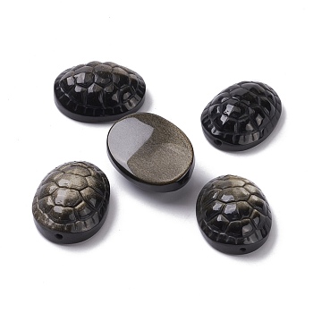 Natural Golden Sheen Obsidian Beads, Oval with Turtle Shell Shape, 38.5x30x14mm, Hole: 2.5mm