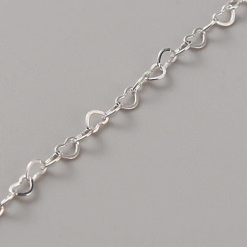 925 Sterling Silver Heart Link Chain, Soldered, Silver, 3.3x2.1x0.4mm