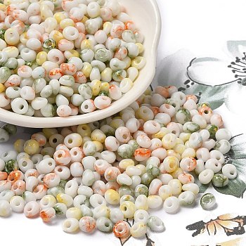 Baking Paint Glass Seed Beads, Round Hole, Teardrop, Colorful, 5~5.5x4~5x3~3.5mm, Hole: 1.2mm, about 2500pcs/pound