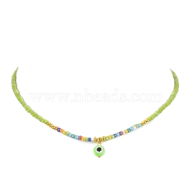 Resin Evil Eye Pendant Necklace with Glass Seed Beaded Chains(NJEW-JN04378)-5