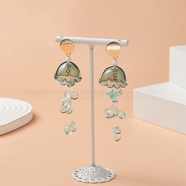 Glass Jellyfish with Shell Pearl Beaded Dangle Stud Earrings(EJEW-TA00217)-4