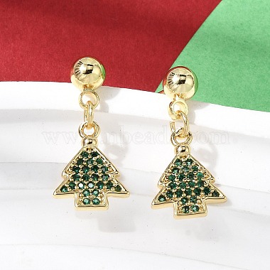 Christmas Brass Micro Pave Cubic Zirconia Dangle Stud Earrings(EJEW-L306-01G-01)-1