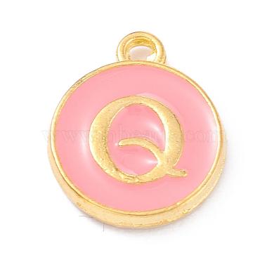 Golden Pink Flat Round Alloy+Enamel Charms