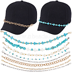 8Pcs 8 Styles Synthetic Turquoise Cross & Natural Trochid Shell & Natural Turquoise & Aluminum & 304 Stainless Steel Baseball Cap Chain, Mixed Color, 280~290mm, 1pc/style(HJEW-SC0002-39)