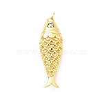 Brass Micro Pave Clear Cubic Zirconia Pendants, with Jump Ring, Cadmium Free & Lead Free, Fish, Real 18K Gold Plated, 36.5x11x6.5mm(X1-KK-TAC0016-06G)