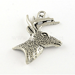 Tibetan Style Alloy Big Pendants, Christmas Reindeer/Stag, Cadmium Free & Lead Free, Antique Silver, 51.5x46x6.5mm, Hole: 4mm, about 94pcs/1000g(TIBE-Q050-61AS-LF)
