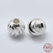 925 Sterling Silver Corrugated Spacer Beads, Round, Silver, 2.5x2.5mm, Hole: 1mm, about 100pcs/5g(STER-K171-42S-01)
