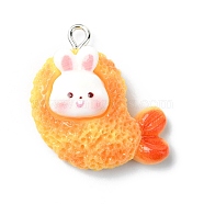 Resin Pendants, Rabbit Shrimp Charms with Iron Loops, Orange, 25x25x11.5mm, Hole: 2mm(RESI-I058-01)