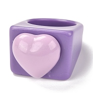 Acrylic Finger Rings, Square with Resin Heart, Pink, US Size 7 3/4(17.9mm), 7~20mm, Inner Diameter: 18mm(RJEW-P022-F01)