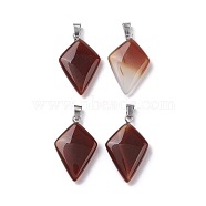 Natural Red Agate Pendants, Kite Charms with Stainless Steel Color Plated Stainless Steel Snap on Bails, 28~28.5x18x5.5mm, Hole: 5.5x3.5mm(G-C110-03D-P)