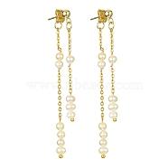 Natural Pearl Beaded Tassel Dangle Stud Earrings, 304 Stainless Steel Front Back Stud Earrings, Golden, 65.5x4mm(EJEW-JE05514-01)