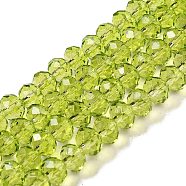 Transparent Baking Paint Glass Beads Strands, Faceted, Rondelle, Yellow Green, 8x6mm, Hole: 1.4mm, about 64pcs/strand, 15.16''(38.5cm)(DGLA-A034-T8mm-D05)