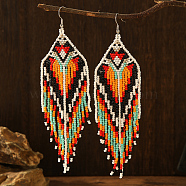 Bohemian Style Geometric Glass Bead Tassel Earrings for Women, Dangle Earrings, Multi Colours(NA5145-1)