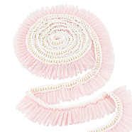 4 Yards Polyester Pleated Lace Trim, with Plastic Pearl Beads, Pink, 2-3/8 inch(60mm)(OCOR-WH0085-42B)