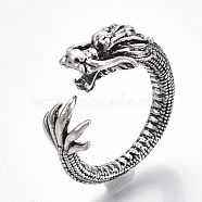 Adjustable Tibetan Style Alloy Cuff Rings, Open Rings, Dragon, Size 8, Antique Silver, Size 8, Inner Diameter: 18mm(RJEW-T009-11AS)