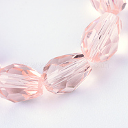 Transparent Glass Bead Strands, Faceted Teardrop, Pink, 8x6mm, Hole: 1mm, about 65pcs/strand, 17.99 inch(45.7cm)(X-GLAA-R024-6x8mm-08)