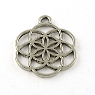 Tibetan Style Flower Alloy Pendants, Seed of Life/Sacred Geometry, Cadmium Free & Nickel Free & Lead Free, Antique Silver, 25x20x1mm, Hole: 2mm, about 690pcs/1000g(TIBEP-R345-38AS-NR)
