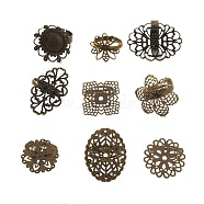 Adjustable Brass Filigree Ring Components, Mixed Style, Antique Bronze, 17~18mm(KK-G233-M04)