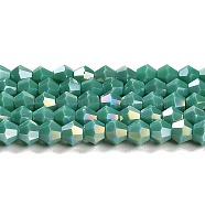 Opaque Solid Color Electroplate Glass Beads Strands, AB Color Plated, Faceted, Bicone, Light Sea Green, 4x4mm, Hole: 0.8mm, about 87~98pcs/strand, 12.76~14.61 inch(32.4~37.1cm)(X1-GLAA-F029-P4mm-A07)