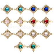 14Pcs 7 Colors Glass Links/Connectors, with Eco-Friendly Alloy Open Back Berzel Findings and Clear Cubic Zirconia, Rhombus, Nickel Free, Light Gold, Mixed Color, 23.5x19x4.5mm, Hole: 1.2mm, 2pcs/color(GLAA-SZ0001-32)