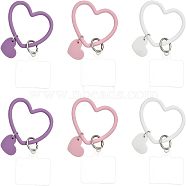 6Pcs 3 Colors Silicone Heart Loop Phone Lanyard, Wrist Lanyard Strap with Plastic & Iron Keychain Holder, Mixed Color, 18cm, 2pcs/color(KEYC-CA0001-29)