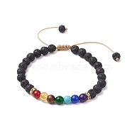 Adjustable Chakra 6mm Round Natural Dyed Malaysia Jade & Tiger Eye & Lava Rock, Synthetic Citrine & Turquoise Braided Bead Bracelets for Women Men, Colorful, Inner Diameter: 2-1/8~3-1/8  inch(5.3~7.8cm)(BJEW-JB10614)