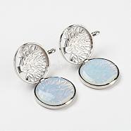 Opalite Pendants, with Brass Diffuser Locket Findings, Flat Round with Tree, Platinum, 31x25x8mm, Hole: 4mm(G-G910-C09)