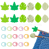 WADORN Leaf Silicone Knitting Needle Point Protectors, Knitting Needle Stoppers with Zinc Alloy Stitch Markers, Mixed Color, 14.5~25.5x14.5~25.5x1~9.5mm, Hole: 2~3mm(DIY-WR0004-06)