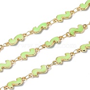 Handmade Alloy Enamel S Shape Link Chains, with Spool, Soldered, Long-Lasting Plated, Lead Free & Cadmium Free, Golden, Light Green, 13x5x2mm, about 16.4 Feet(5m)/roll(ENAM-F138-05B-RS)