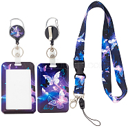 ABS Plastic ID Badge Holder Sets, include Lanyard and Retractable Badge Reel, ID Card Holders with Clear Window, Rectangle with Butterfly Pattern, Midnight Blue, 790mm, 1 set/box(AJEW-SC0002-23B)