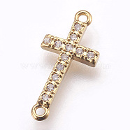 Brass Micro Pave Cubic Zirconia Links, Clear, Lead Free & Cadmium Free, Sideways Cross, Golden, 18x9x2mm, Hole: 1mm(ZIRC-E152-43G-RS)