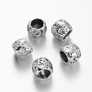 Rondelle Tibetan Style Alloy Large Hole Beads, Silver Color Plated, 10x8mm, Hole: 6mm(PALLOY-M177-01-AAA)