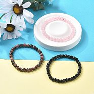 3Pcs 3 Style Natural Rhodonite & Black Agate & Rose Quartz Round Beaded Stretch Bracelets Set, Gemstone Stackable Bracelets for Woman, Wide: 6mm, 7-1/4~7-1/2 inch(18.5~19cm), 1Pc/style(PW23030761414)