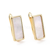 Rack Plating Brass Hoop Earring Findings with Latch Back Closure, with Natural White Shell and Horizontal Loop, Rectangle, Golden, 17x7.5x11mm, Hole: 1.2mm, Pin: 0.9mm(KK-D086-07G)