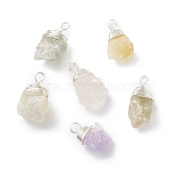 Natural Mixed Stone Pendants, with Silver Color Plated Eco-Friendly Copper Wire, Nuggets, 20.5~26x13~16.5x8~14.5mm, Hole: 3mm(PALLOY-JF01207)