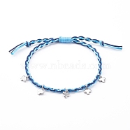 Adjustable Nylon Thread Braided Bead Bracelets, with 304 Stainless Steel Cross Charms, Stainless Steel Color, Light Sky Blue, Inner Diameter: 5/8~2-7/8 inch(1.7~7.4cm)(BJEW-JB06058-04)