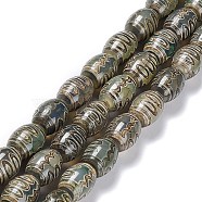 Tibetan Style dZi Beads Strands, Natural Agate Beads, Dyed & Heated, Oval, 5-Eye, 13~14x9.5~10mm, Hole: 1.2mm, about 25pcs/strand, 13.39''(34cm)(TDZI-E005-01H)