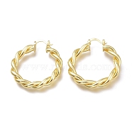 Brass Hoop Earrings, Long-Lasting Plated, Twist Ring, Real 18K Gold Plated, 42x38.3x5.5mm, Pin: 1.5mm(EJEW-H104-11G)