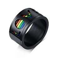 Rainbow Color Pride Flag Word Love Rotating Enamel Finger Ring, Stainless Steel Fidget Spinner Ring for Stress Anxiety Relief, Electrophoresis Black, US Size 8(18.1mm)(RABO-PW0001-034B)