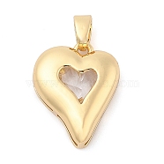 Rack Plating Brass Pendants, Heart Shaped Glass Charms, Long-Lasting Plated, Cadmium Free & Lead Free, Real 18K Gold Plated, Clear, 20.5x16x5mm, Hole: 3x5.5mm(KK-I710-10A-01)