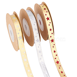 3 Rolls 3 Colors Polyester Ribbons, with Hot Stamping Star Pattern, for Party Gifts Wrapping, Mixed Color, 3/8 inch(10mm), about 10.94 Yards(10m)/roll, 1 roll/color(OCOR-NB0001-56)