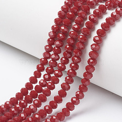 Opaque Solid Color Glass Beads Strands, Faceted, Rondelle, FireBrick, 8x6mm, Hole: 1mm, about 72pcs/strand, 16.14 inch(41cm)(X-EGLA-A034-P8mm-D02)