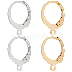 100Pcs 2 Colors 304 Stainless Steel Leverback Earring Findings, with Horizontal Loops, Golden & Stainless Steel Color, 14.5x12.5x2mm, Hole: 1.2mm, 50Pcs/color(STAS-BBC0001-46)