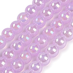 Baking Painted Electroplate Glass Beads Strands, AB Color Plated, Round, Plum, 8.5mm, Hole: 1.5mm, about 95pcs/strand, 29.53''(75cm)(GLAA-G120-01D)