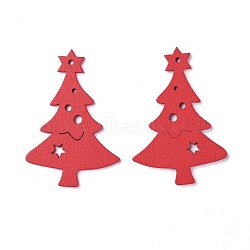 Poplar Wood Pendants, Dyed, Christmas Tree, Red, 68.5x47x3mm, Hole: 2mm(WOOD-O004-26A)