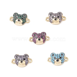 Brass Micro Pave Cubic Zirconia Connector Charms, Real 16K Gold Plated, Bear Links, Mixed Color, 1. 9.5x15x4mm, Hole: 1.4mm(KK-M240-21)