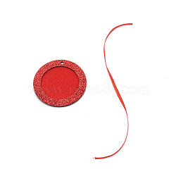 Flat Round Felt Glitter Photo Frame Card, with Ribbon, for Christmas Pendant Decorations, Red, 70x2.5mm, Hole: 4mm, 50mm inner diameter(HJEW-WH0036-10A)